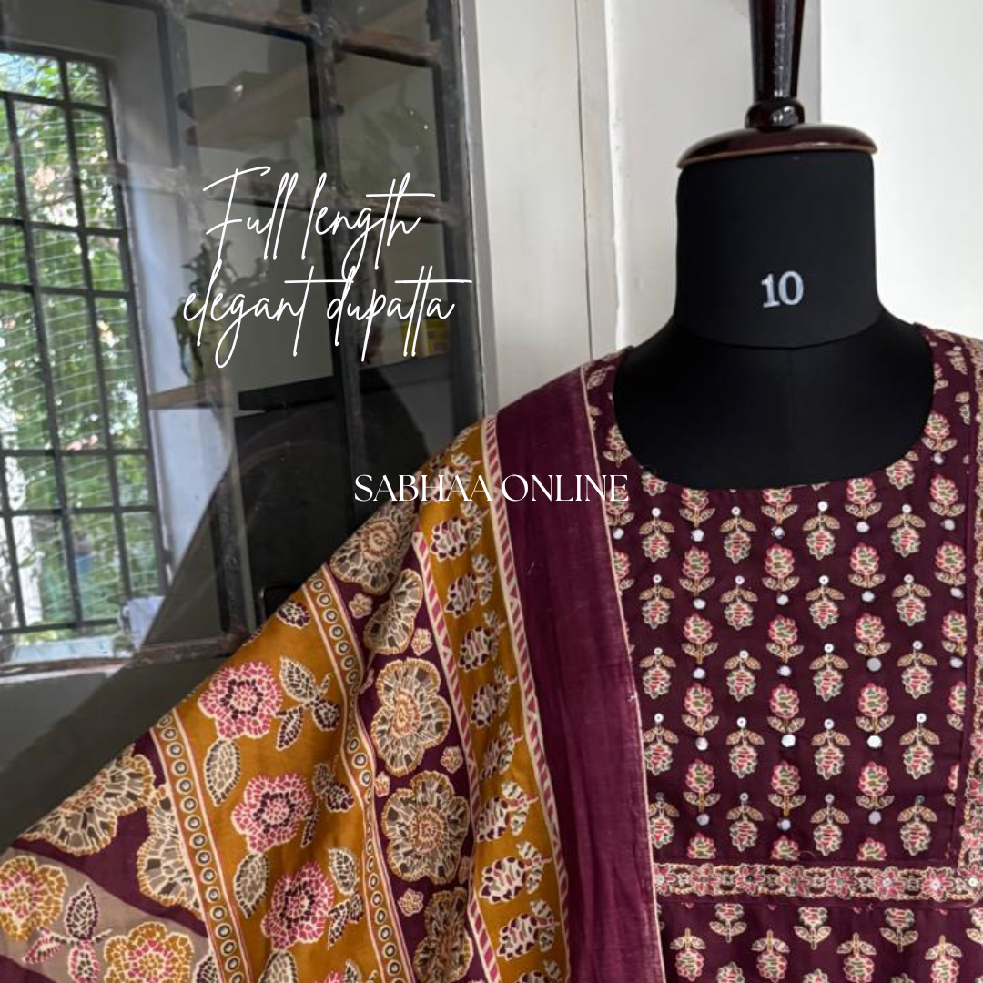 Raha - Tyrian Purple Cotton Kurti 3pc set