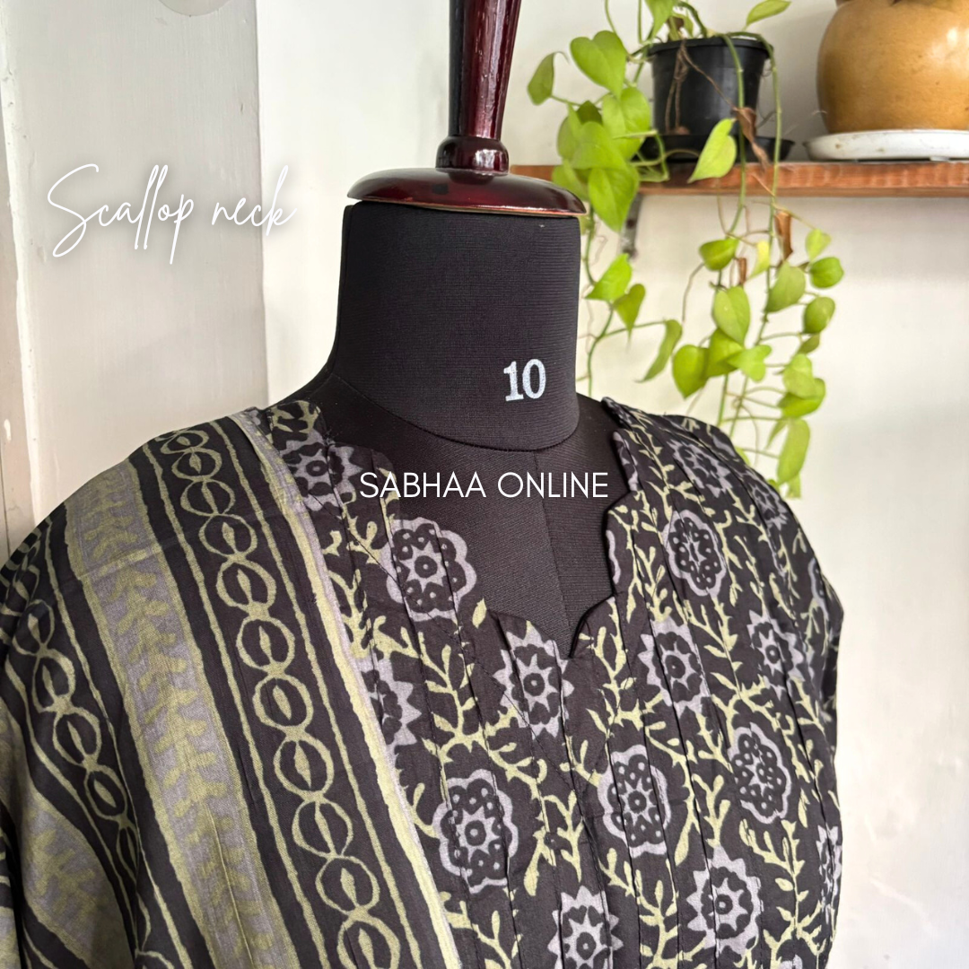 Raksha - Black and grey Cotton Kurti 3pc set with lining - LN6