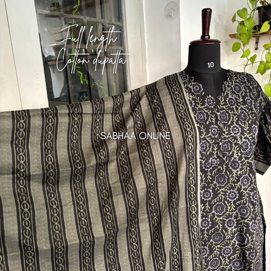 Raksha - Black and grey Cotton Kurti 3pc set with lining - LN6