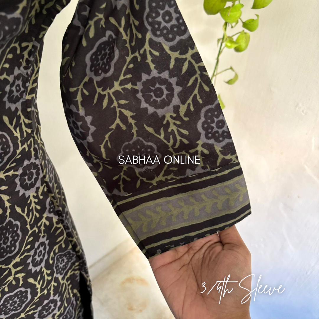 Raksha - Black and grey Cotton Kurti 3pc set with lining - LN6