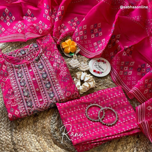 Rani - Pink Chanderi Festive Kurti 3pc set