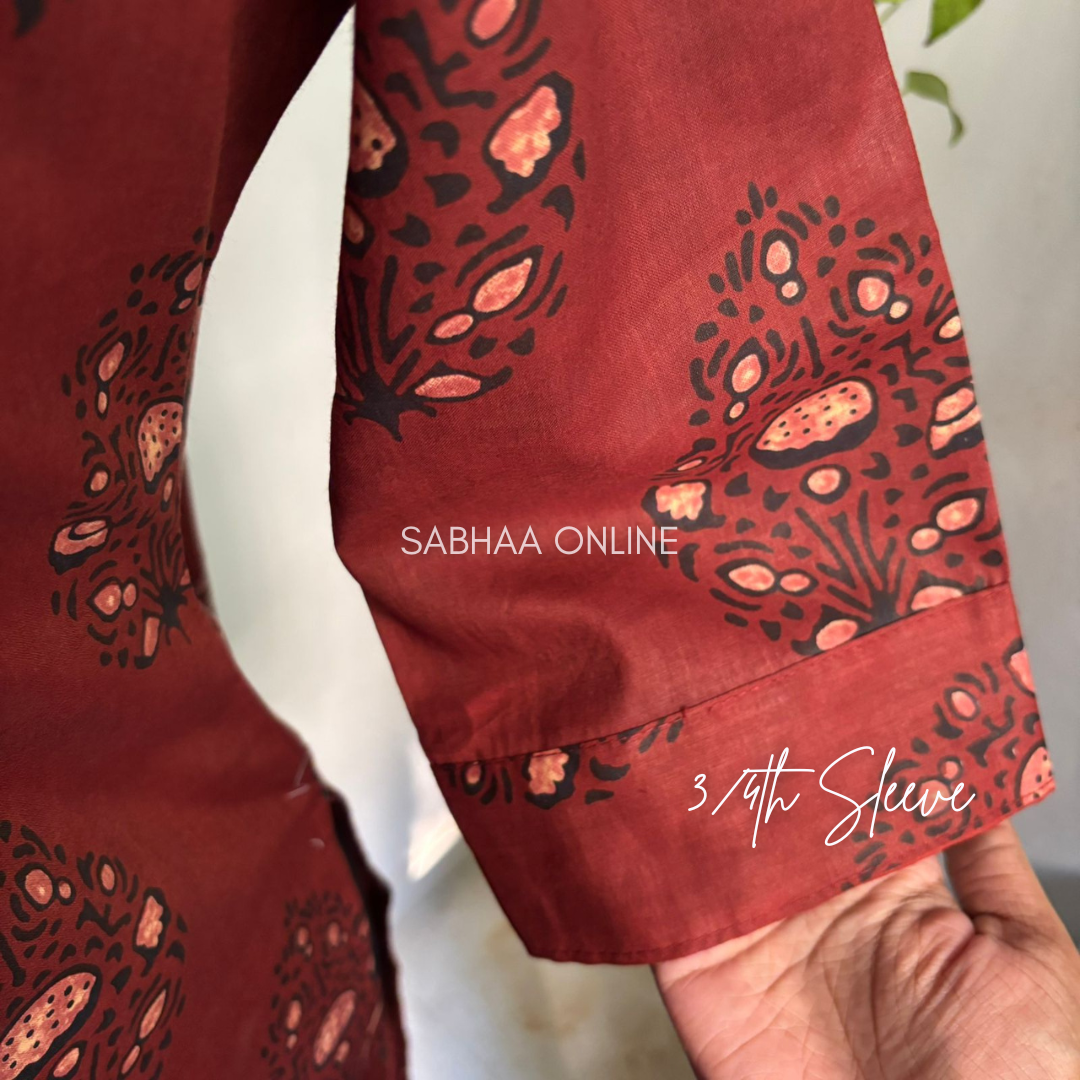 Ridhi - Barn red Cotton Kurti 3pc set with lining