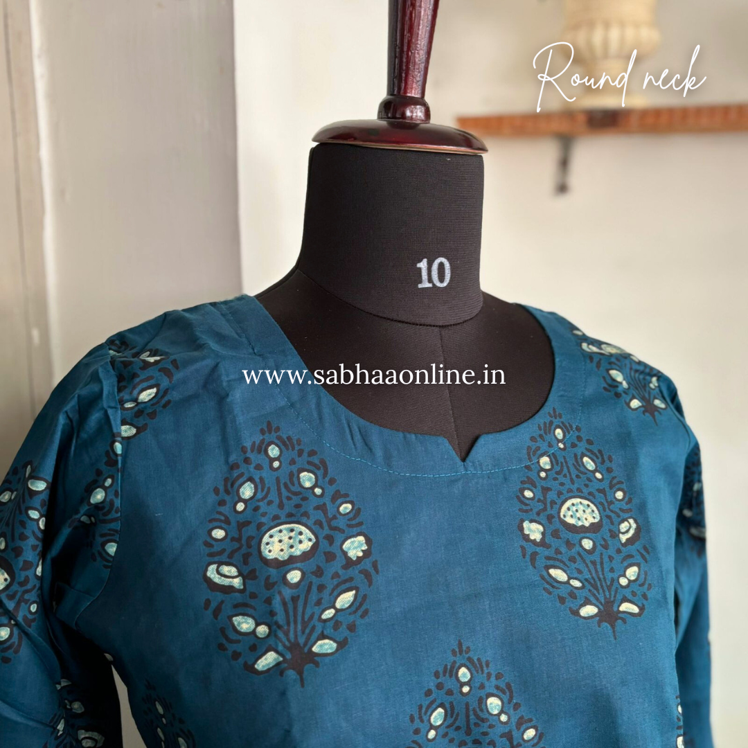 Ridhi - Peacock blue Cotton kurti 3pc set with lining - LN20