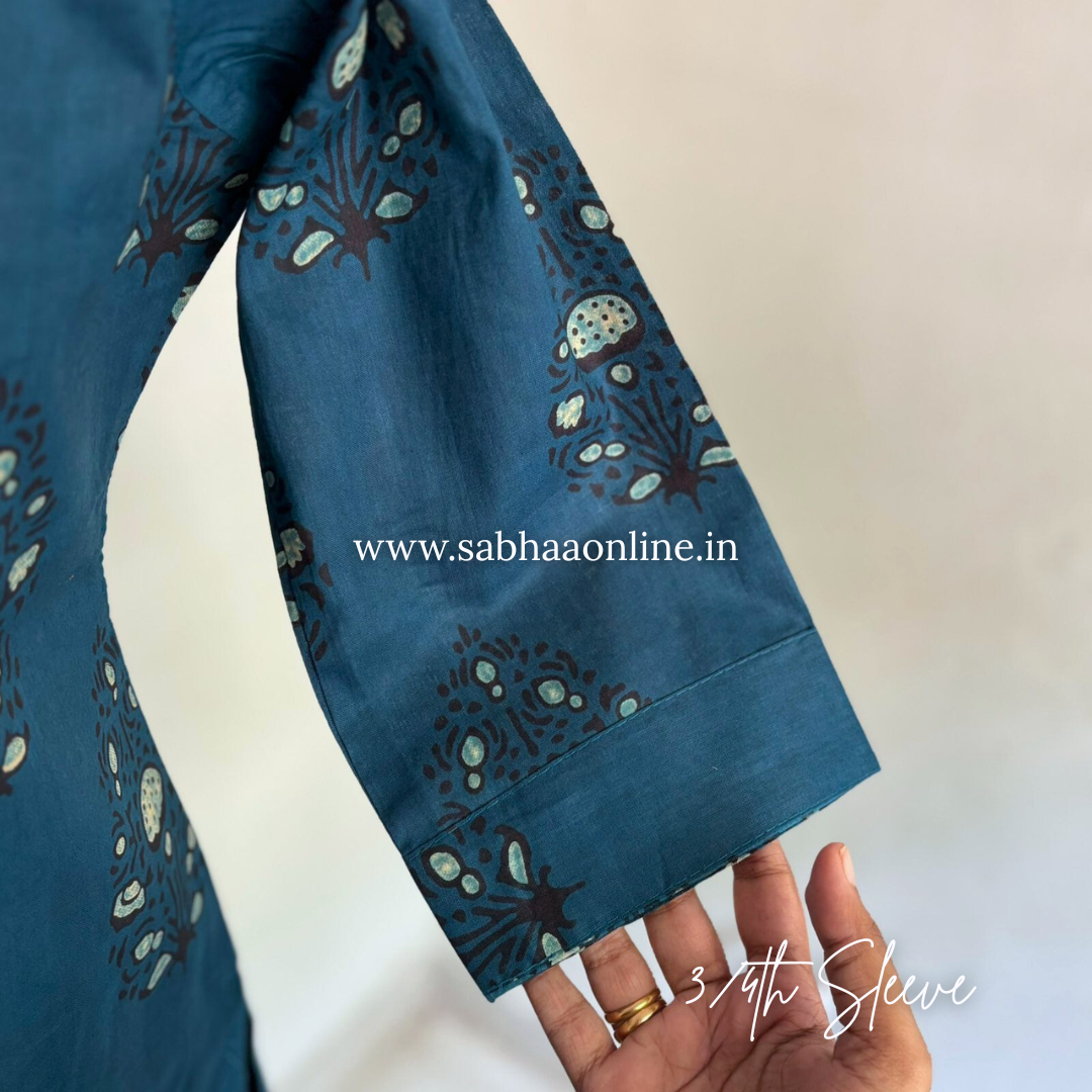 Ridhi - Peacock blue Cotton kurti 3pc set with lining - LN20