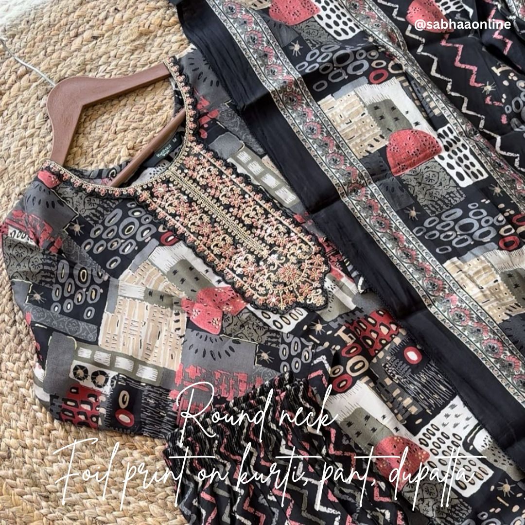 Rudra - Black Chanderi Festive Kurti 3pc set