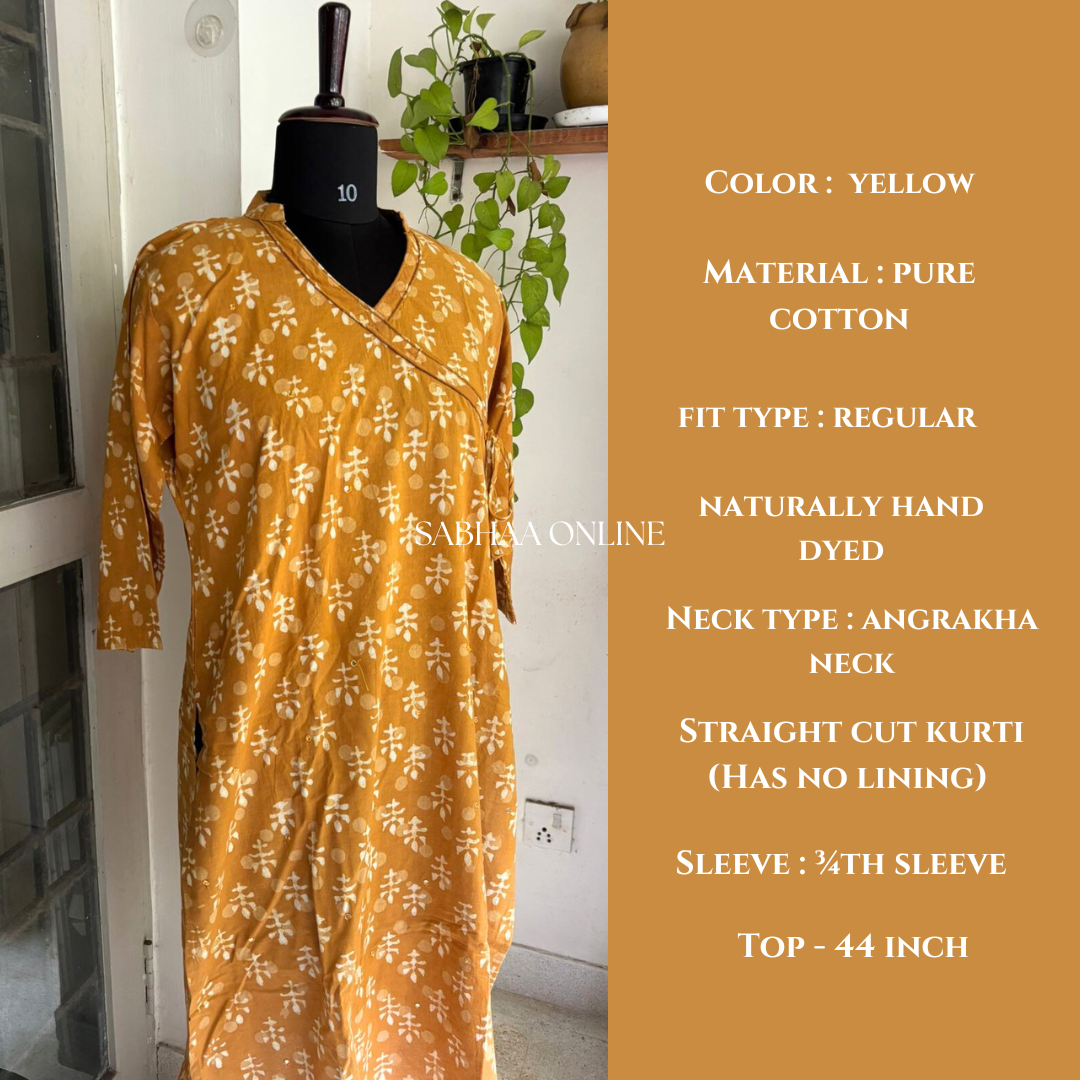 Yellow Dhabu Cotton Kurti