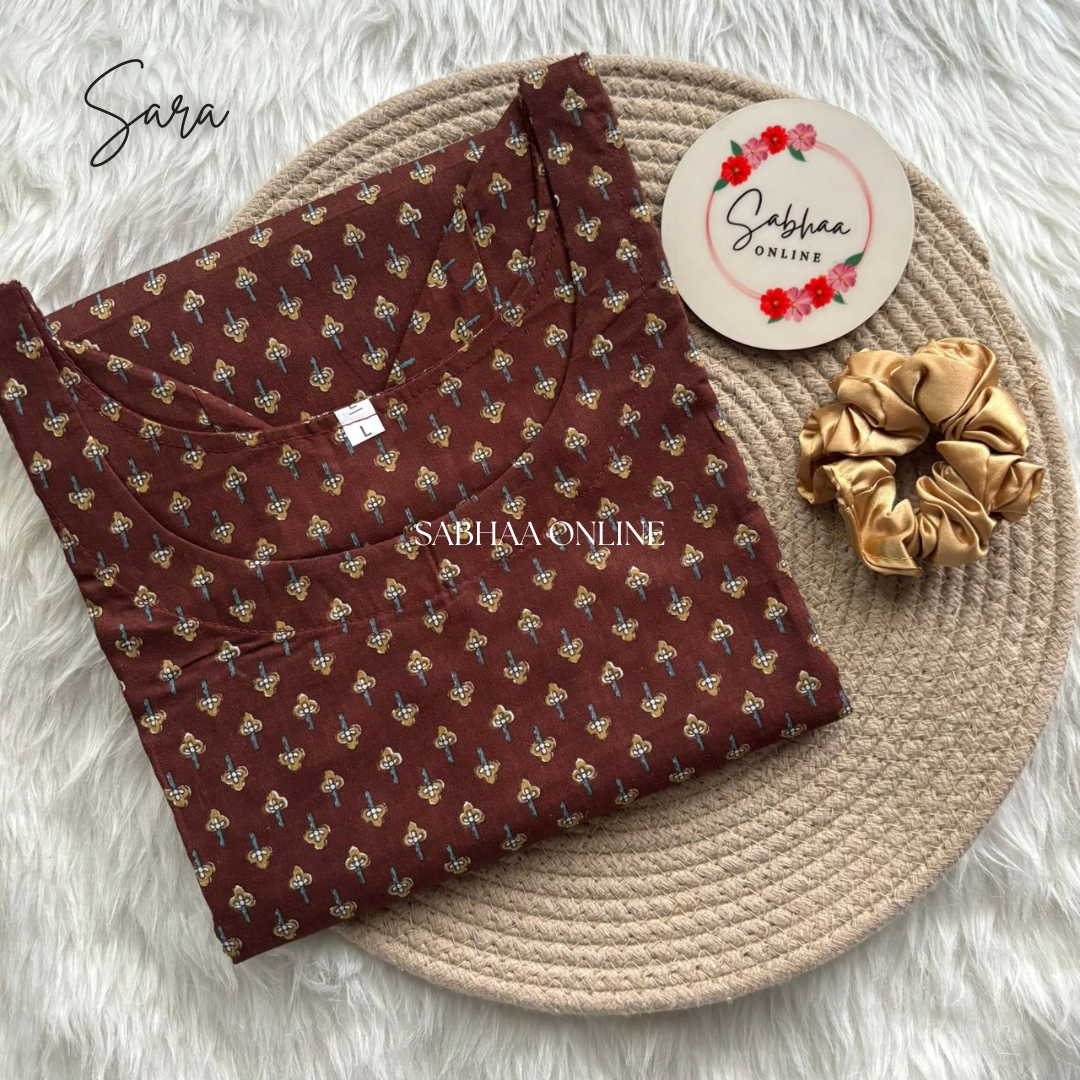 Sara - Dark Coffee Cotton Kurti with lining (Size XL 42 only)