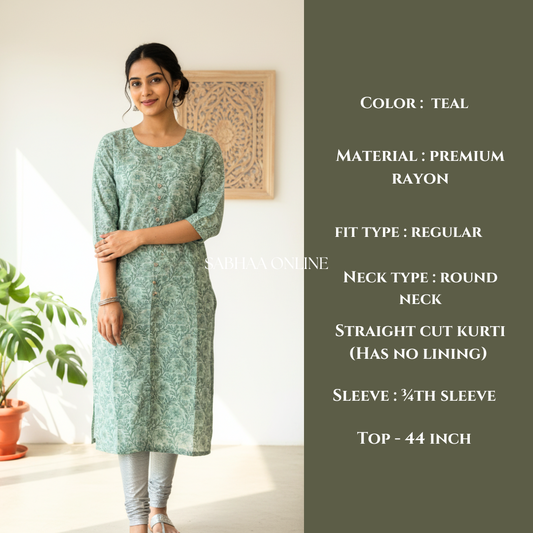 Teal Rayon Single Kurti