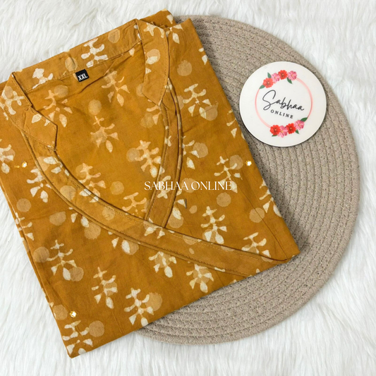 Yellow Dhabu Cotton Kurti