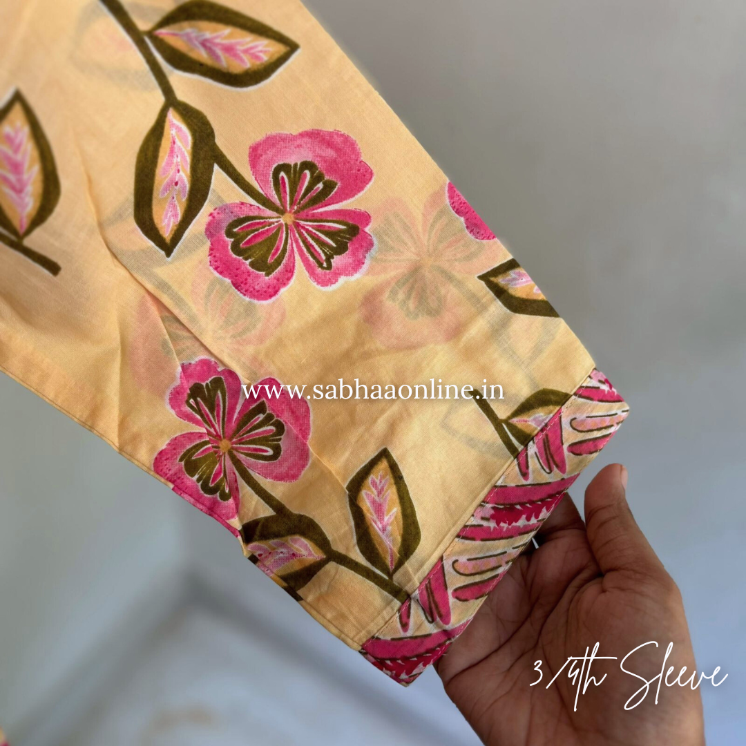 Sadha - Cream Yellow Cotton kurti 3pc set - LN 19