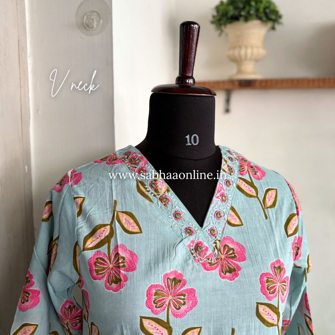 Sadha - Light Mint Cotton Kurti 3pc set - LN 19