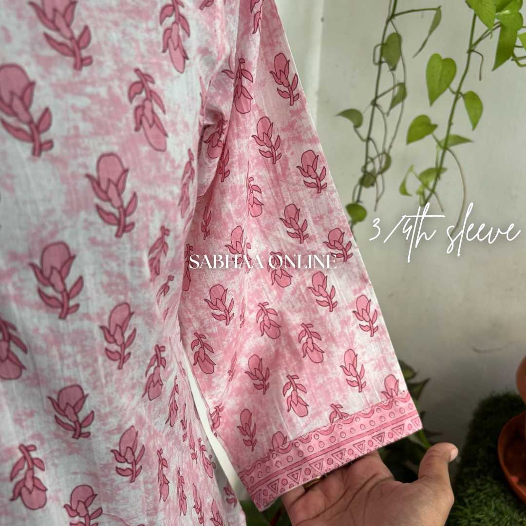 Sadiqa - Baby Pink Cotton Kurti 3pc set
