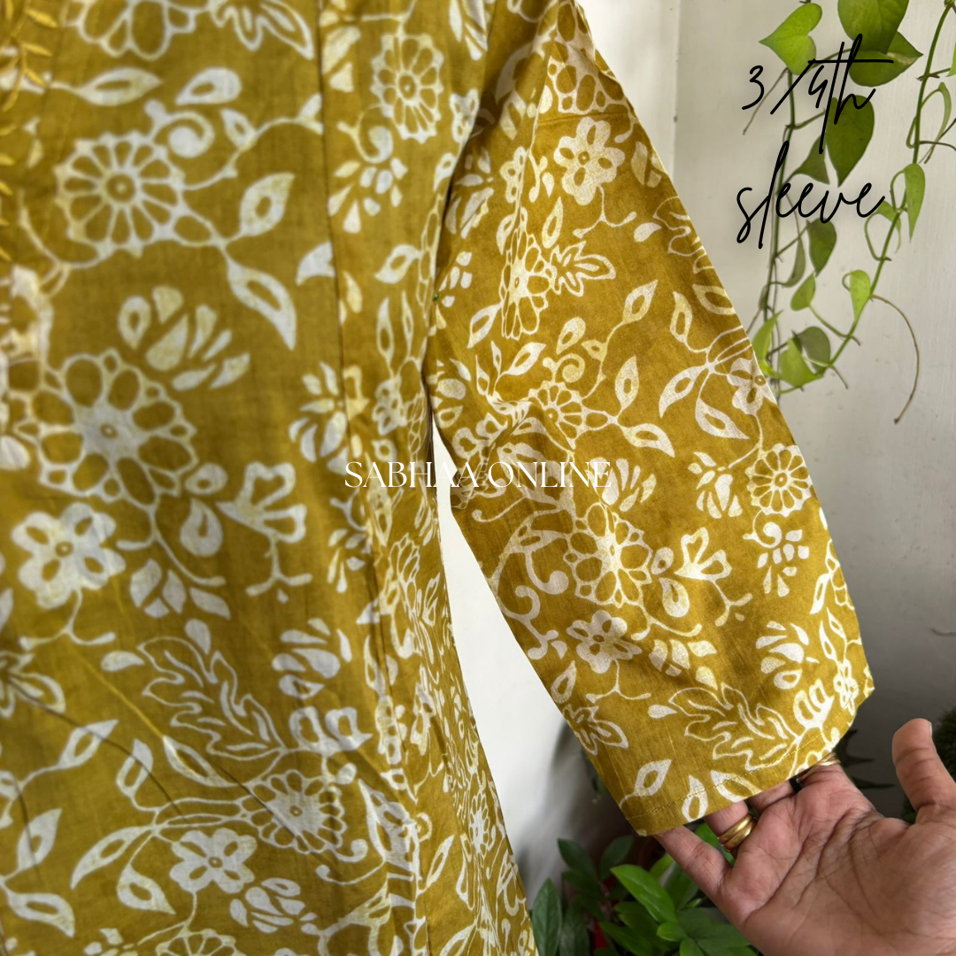 Siya - Lime green Cotton Aline kurti 3pc set