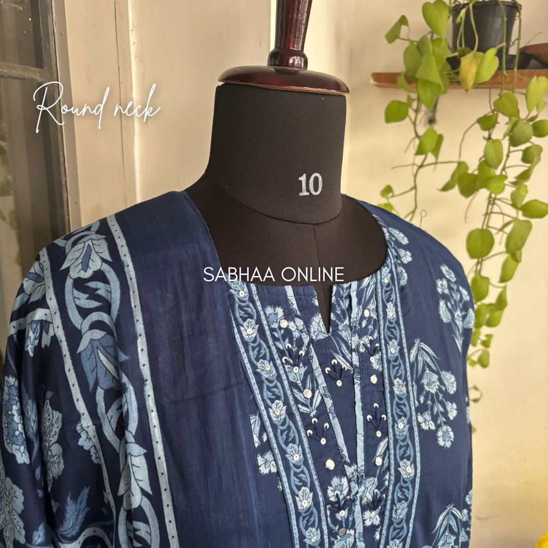 Sloka - Navy Blue Cotton Kurti 3pc set