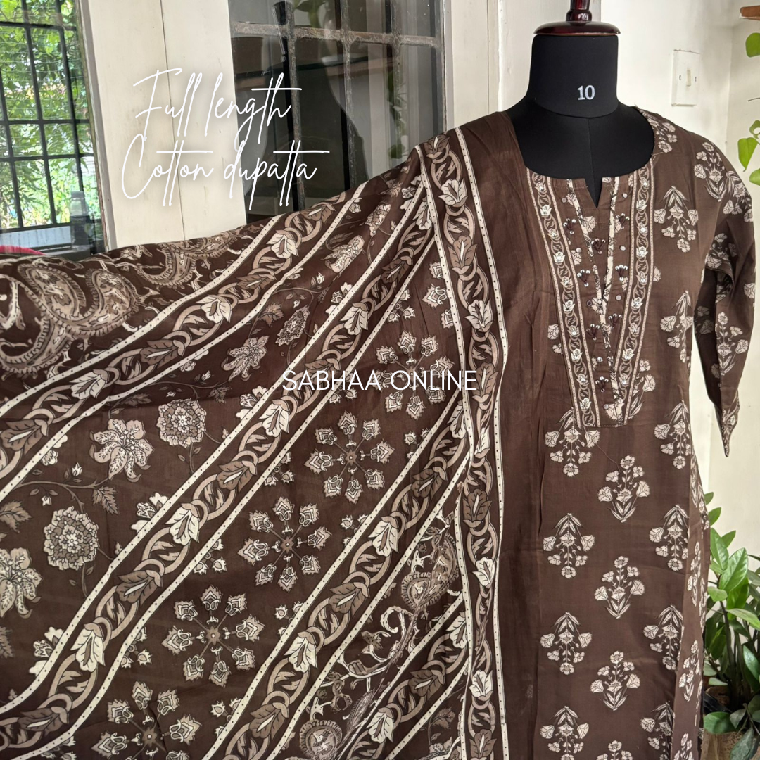 Sloka - Bistre Brown Cotton Kurti 3pc set