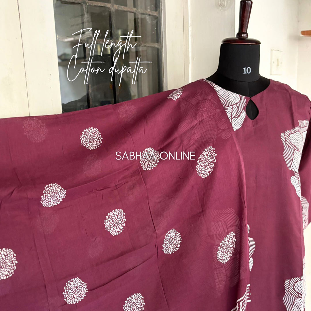 Stella - Wine Cotton kurti 3pc set with lining - LN 18