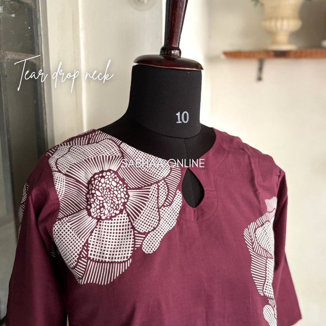 Stella - Wine Cotton kurti 3pc set with lining - LN 18