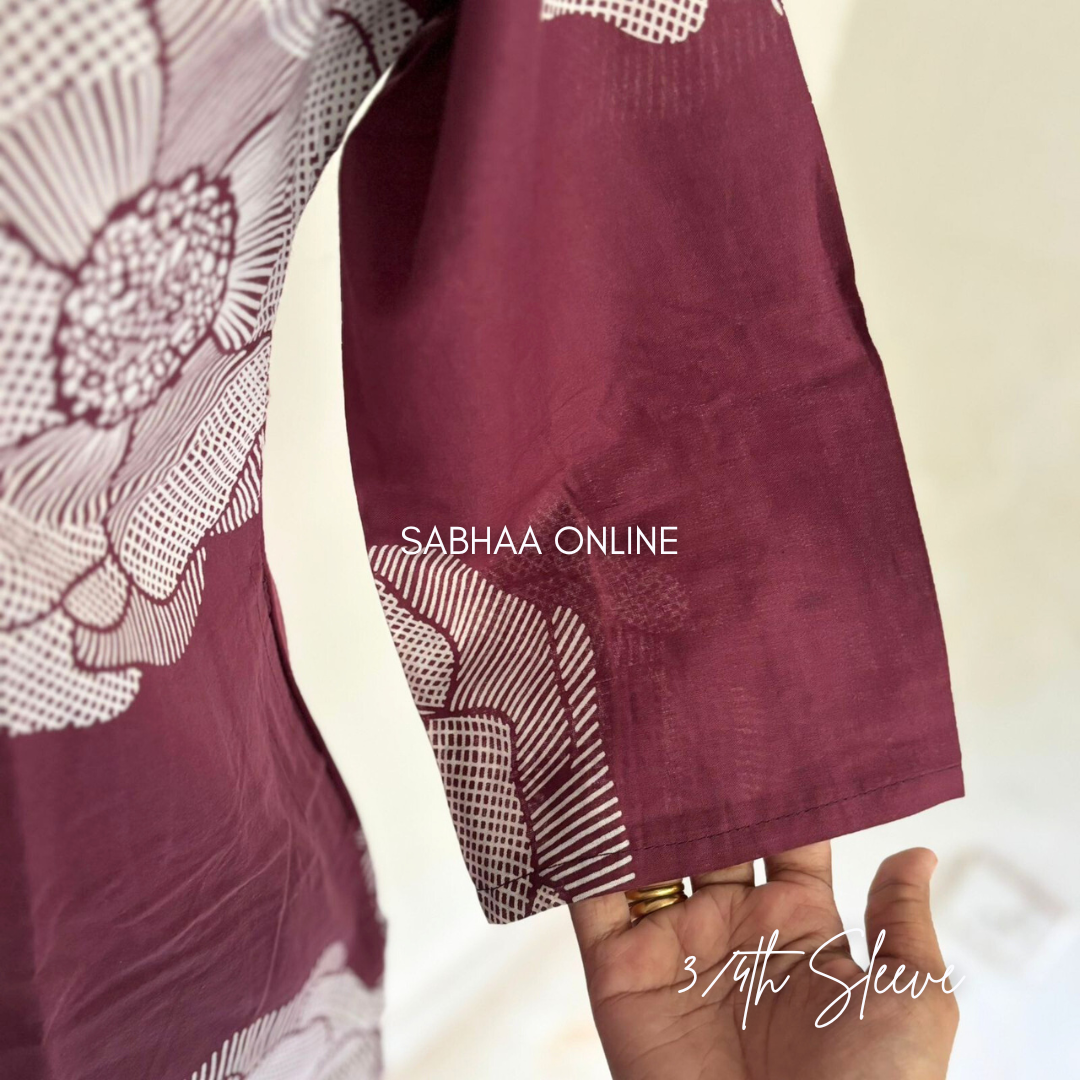 Stella - Wine Cotton kurti 3pc set with lining - LN 18