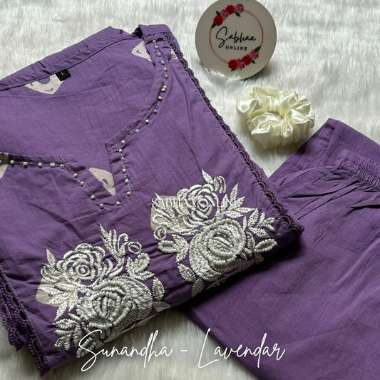 Sunandha - Lavendar Cotton kurti pant set