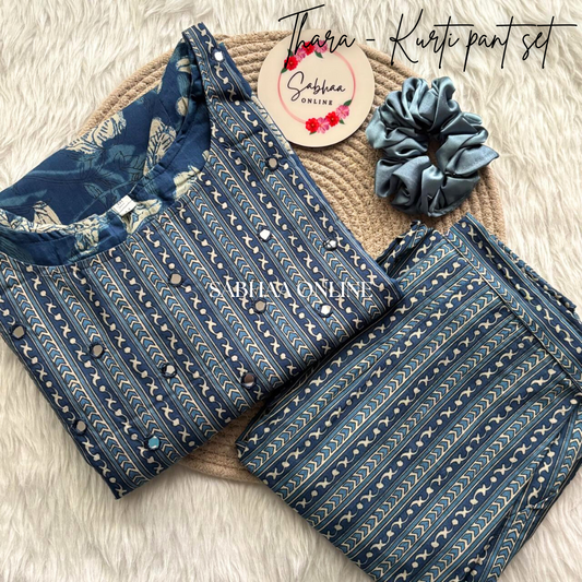 Thara - Navy Blue Cotton Kurti pant set with lining (Only in size M 38)