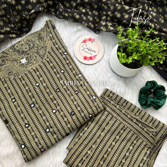 Tulasi - Olive green Cotton kurti 3pc set with lining