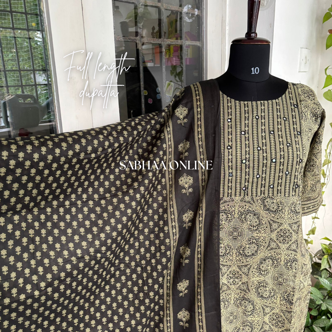 Tulasi - Olive green Cotton kurti 3pc set with lining