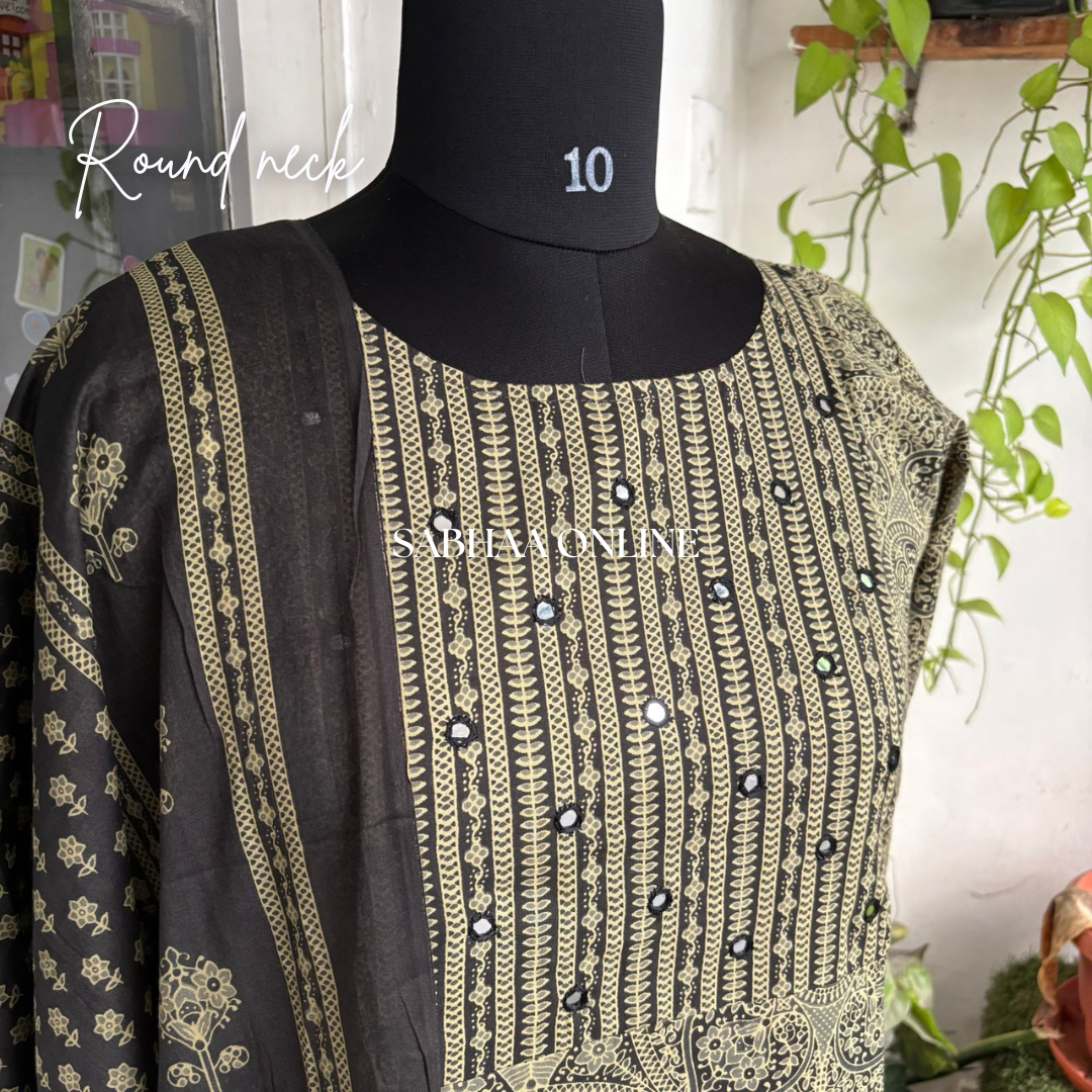 Tulasi - Olive green Cotton kurti 3pc set with lining