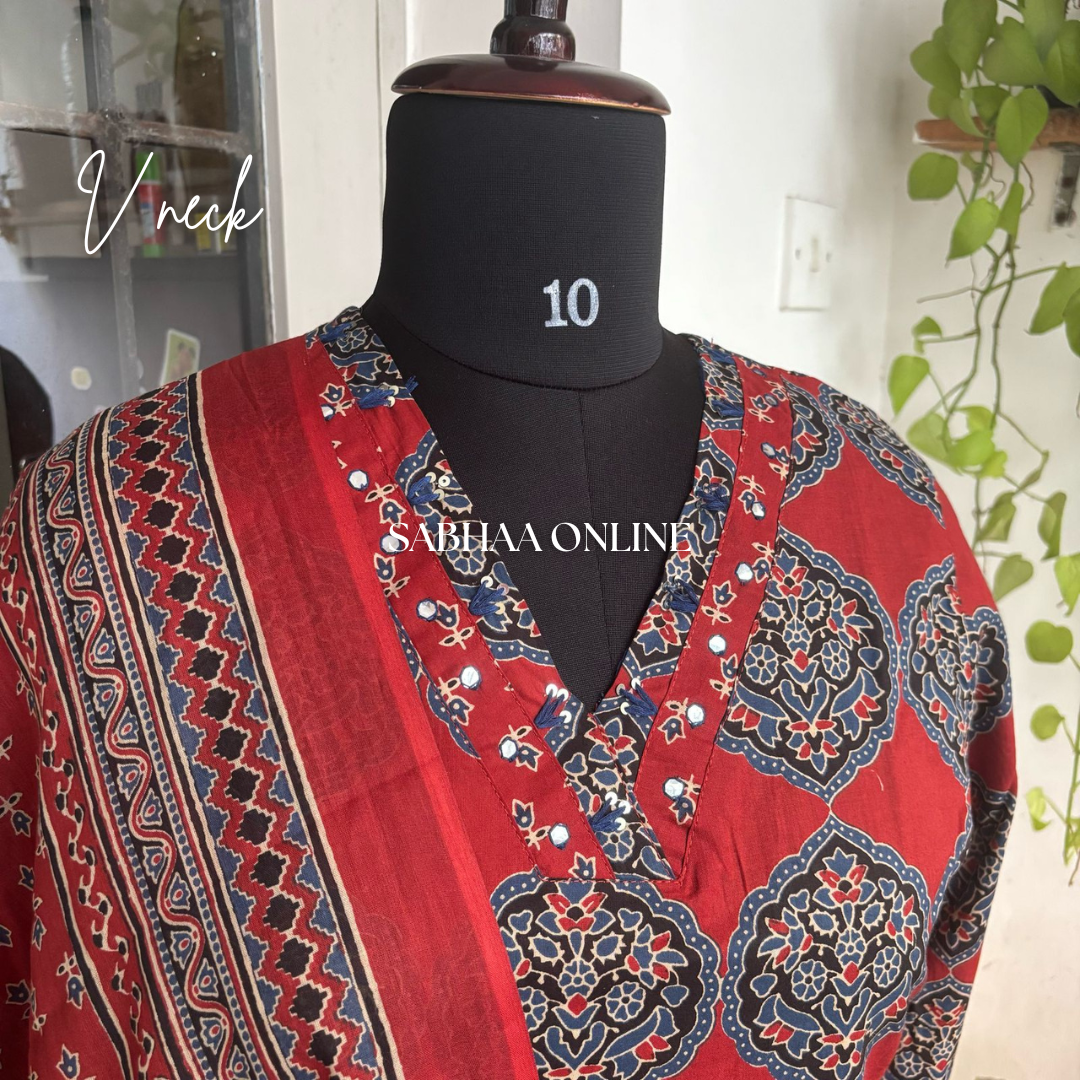 Vartika - Red Cotton Kurti 3pc set