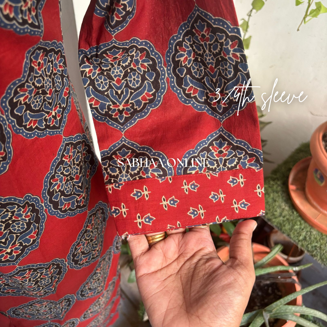 Vartika - Red Cotton Kurti 3pc set