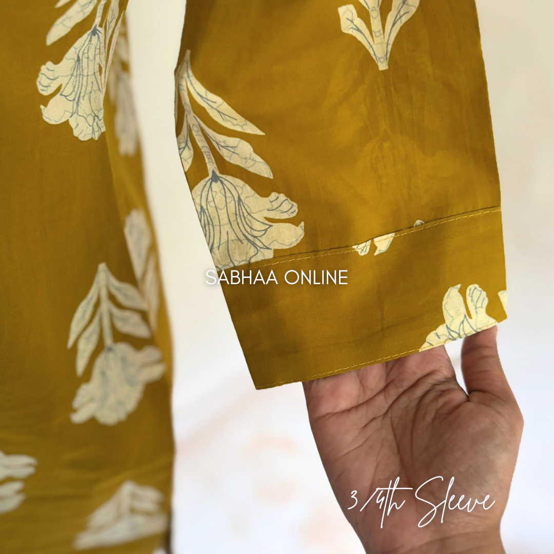 Varuna - Yellow Cotton kurti 3pc set with lining (Relaxed fit) - LN 18