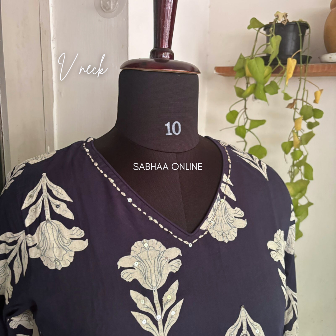 Varuna - Navy Blue Cotton kurti 3pc set - LN 15