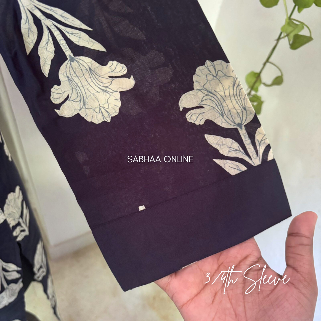 Varuna - Navy Blue Cotton kurti 3pc set - LN 15