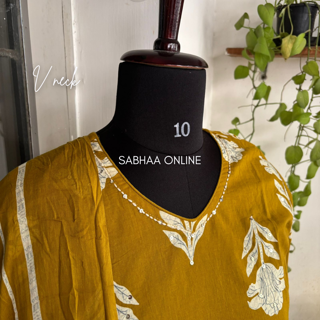 Varuna - Mustard Yellow Cotton Kurti 3pc set - LN 19