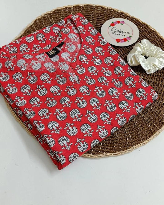 Red Cotton Single Kurti