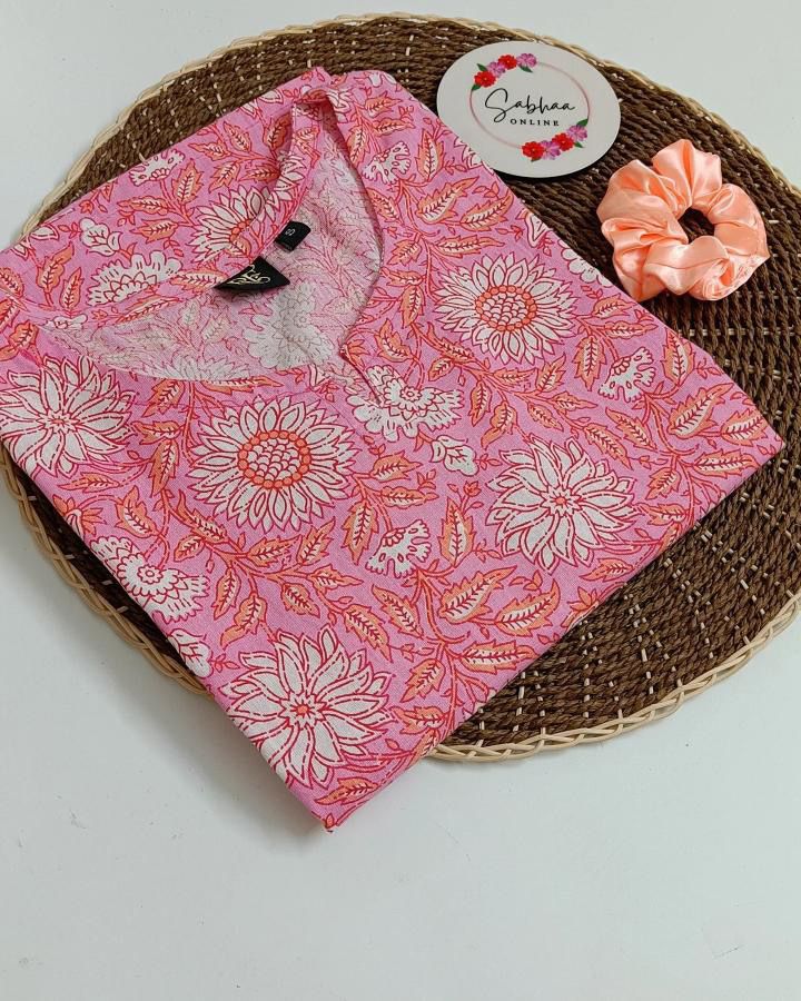 Pink Cotton Single Kurti