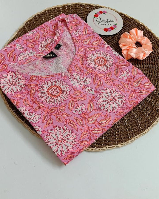 Pink Cotton Single Kurti