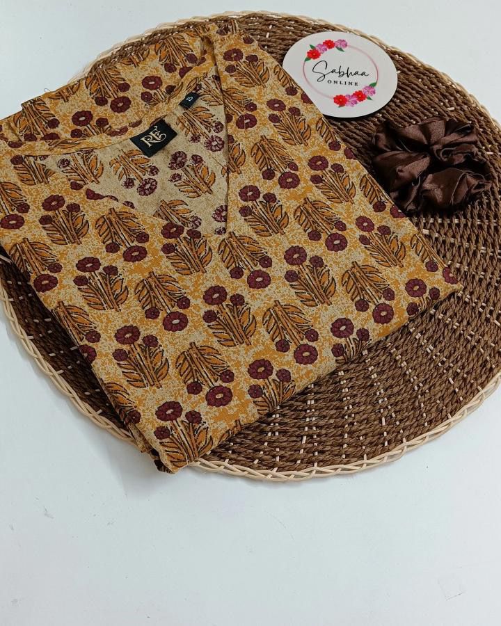 Mustard Yellow Cotton Single Kurti