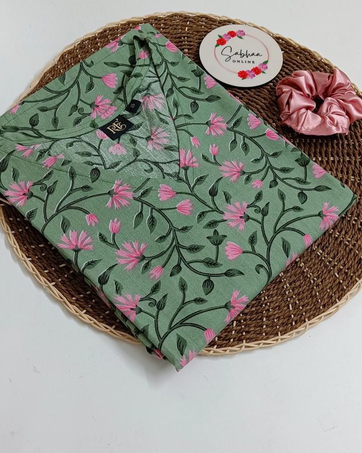 Green Cotton Single Kurti
