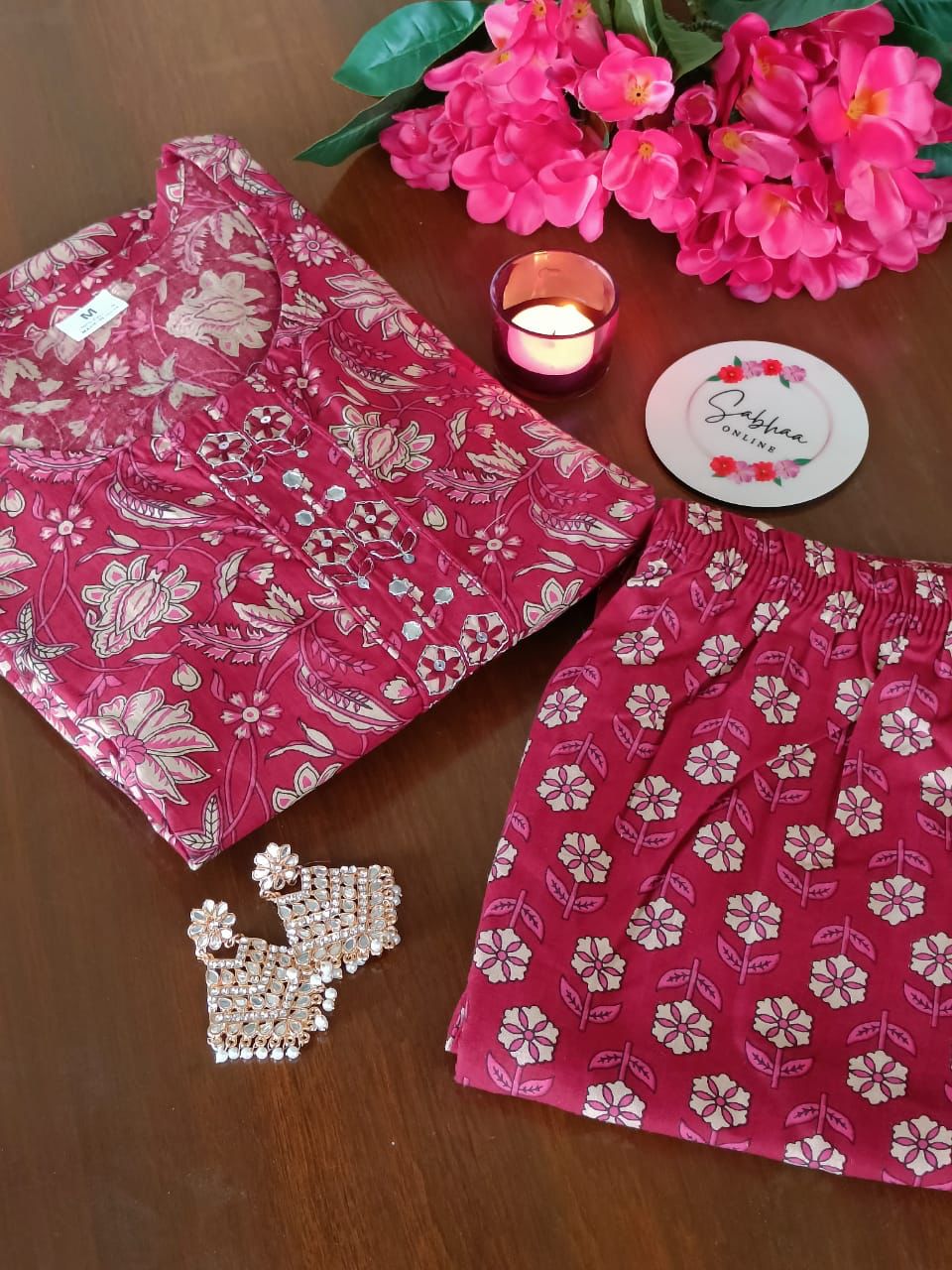 Sneha - Dark Pink Cotton Kurti pant set