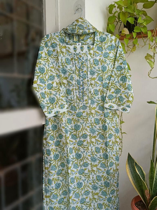 Anu - White Floral Cotton Kurti 3pc set