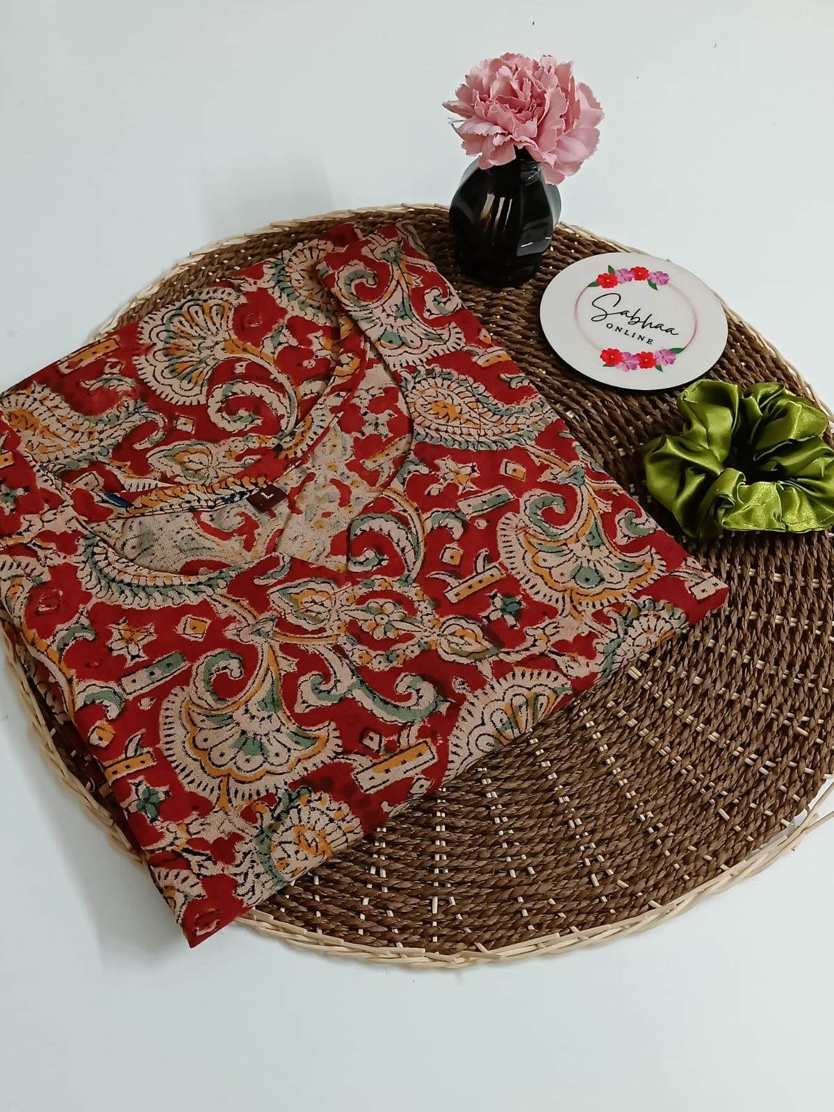 Red Kalamkari Cotton Short kurti