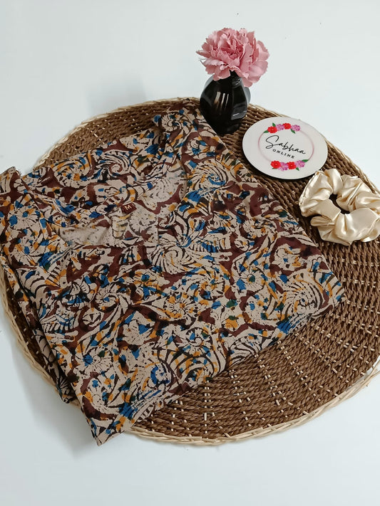 Brown Kalamkari Cotton Short kurti
