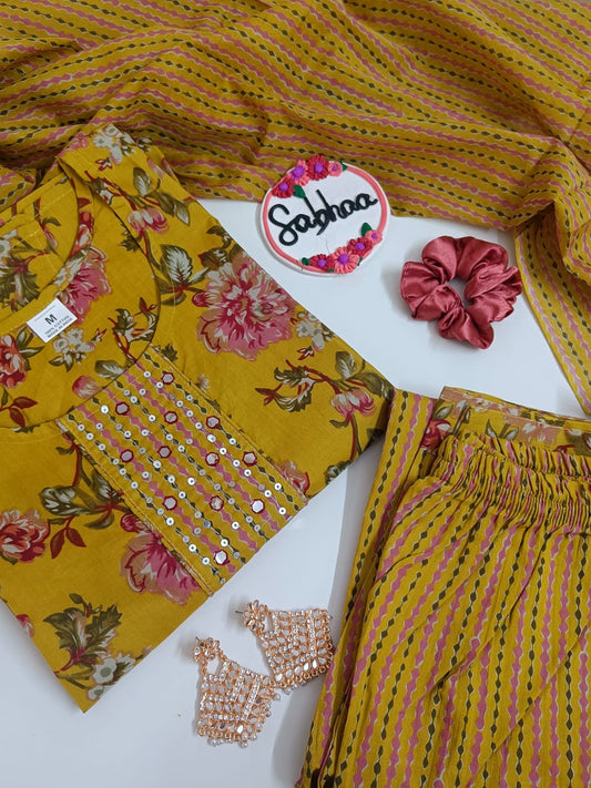 Roop - Yellow Cotton Kurti 3pc set