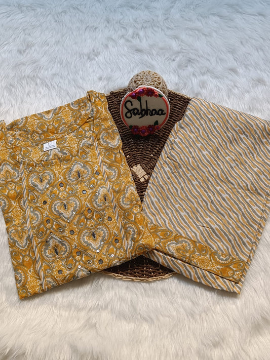 Yellow Rayon Kurti Pant set
