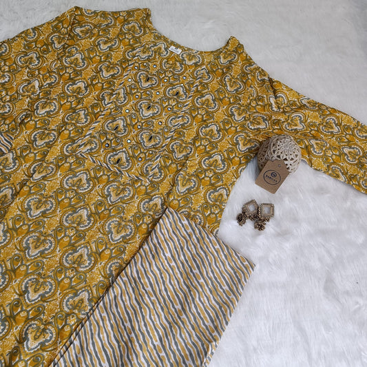 Yellow Rayon Kurti Pant set