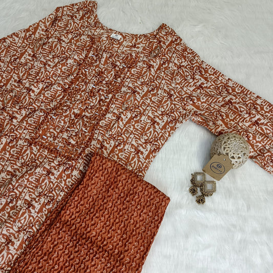 Orange - Rayon Kurti Pant set