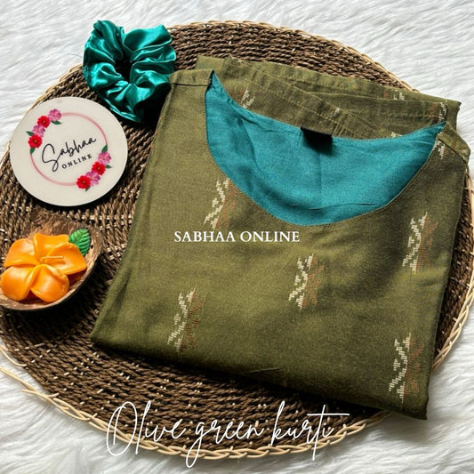 Olive Green Cotton Kurti with lining