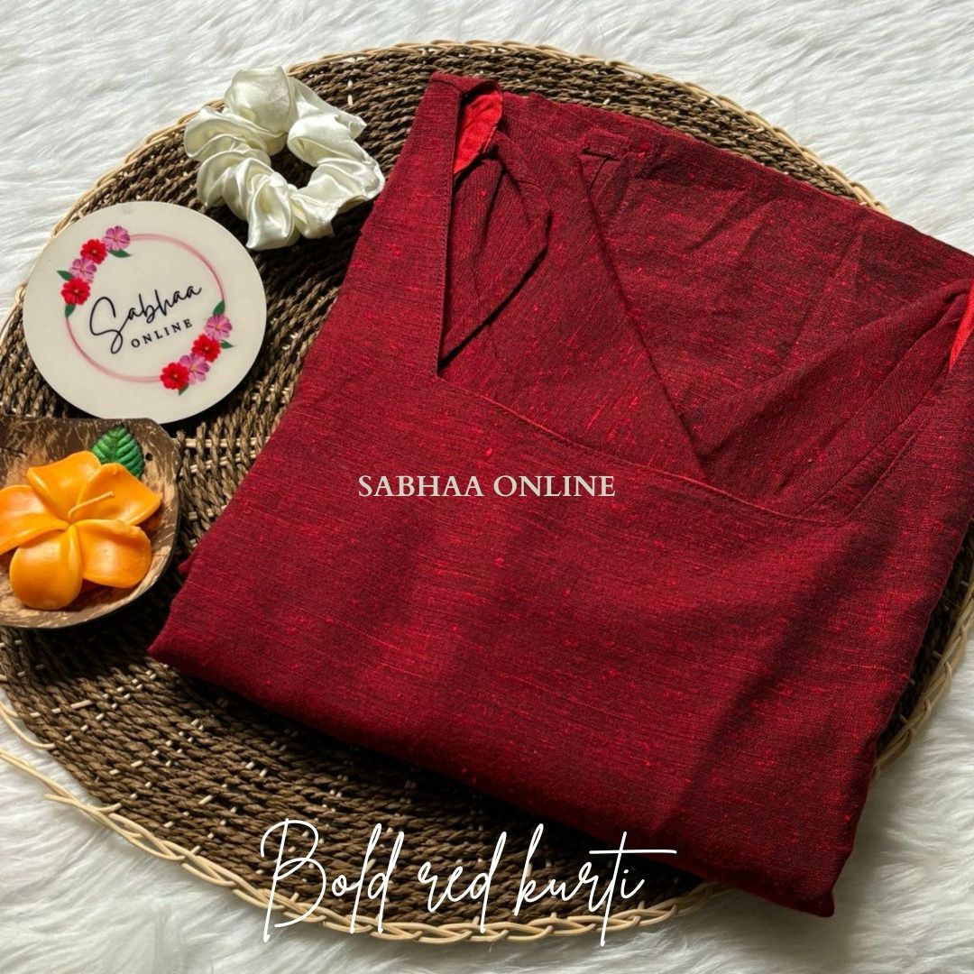 Bold Red Cotton Kurti with lining