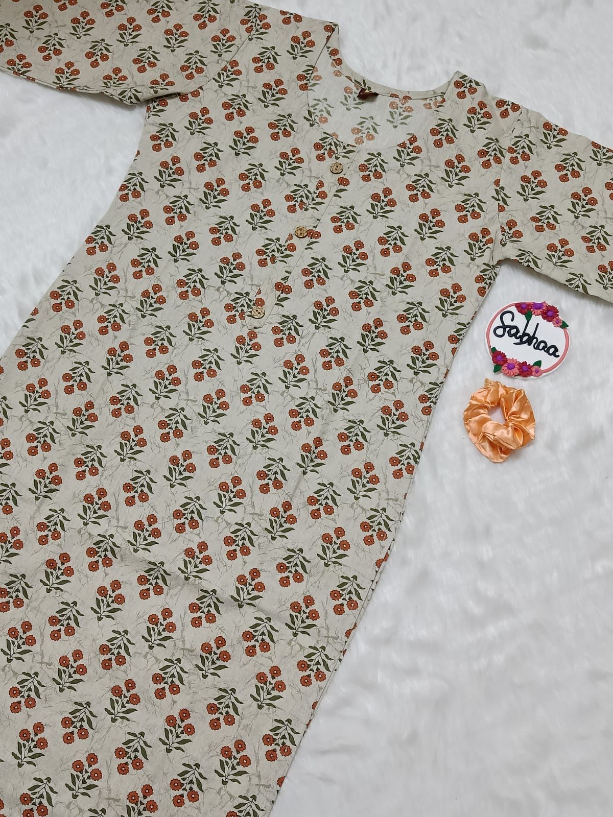 White Prosen Print Cotton Kurti