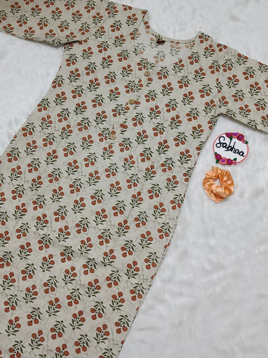 White Prosen Print Cotton Kurti